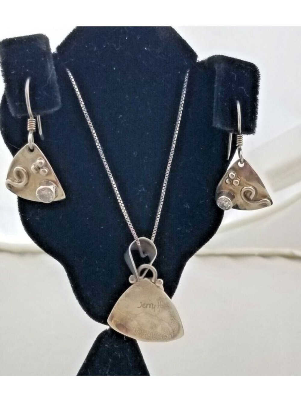 Necklace Earrings Set Round Lab Diamonds 16" Silver Chain weight 10 Gr Jewelry - Picture 5 of 16